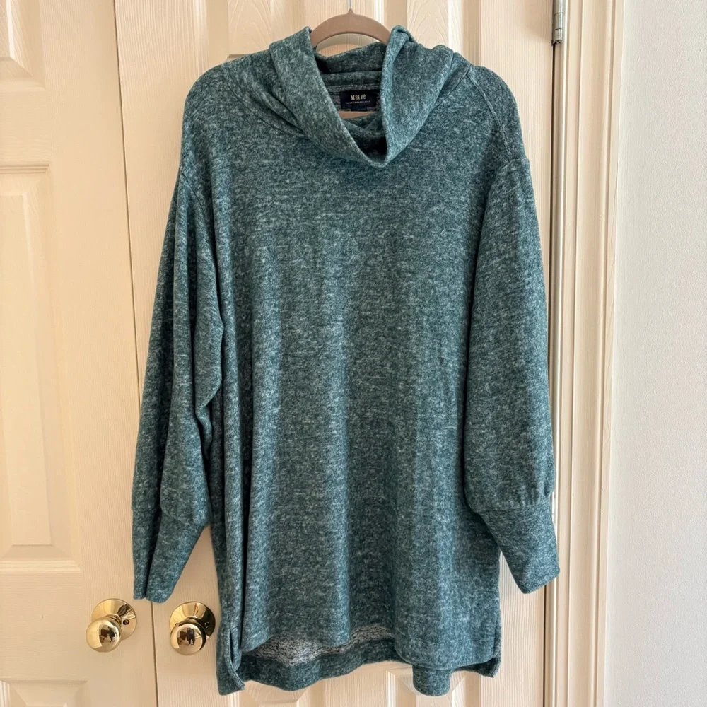 Anthropologie Heathered Teal Cowlneck Tunic Sweater - Picture 1 of 5